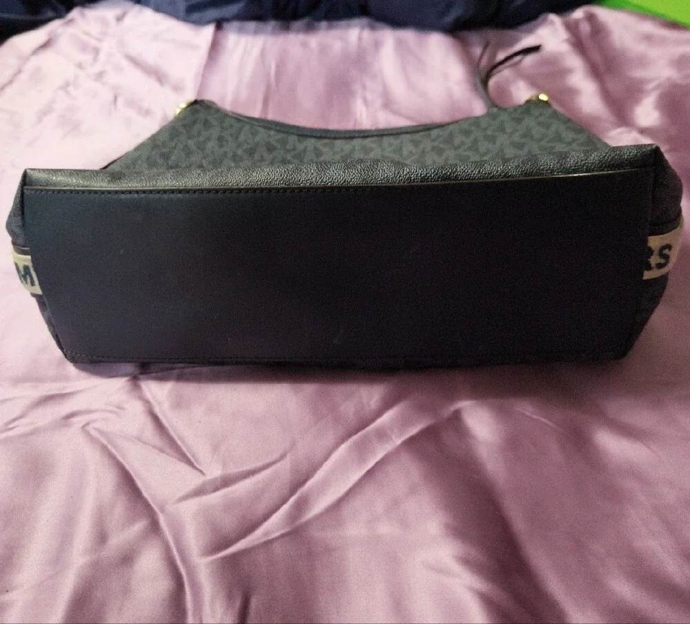 Michael Kors Maeve Logo Large Monogram Shoulder Bag (Navy with Gold Accents)
